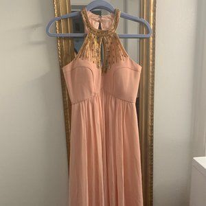 Blush and gold wedding guest dress / prom dress